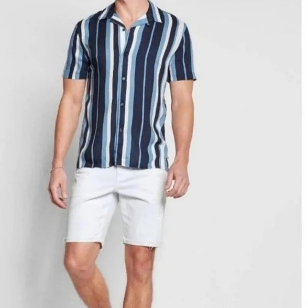 INC International Concepts RAYON BLUE STRIPE CAMP SHIRT XL BNWT FINAL SALE